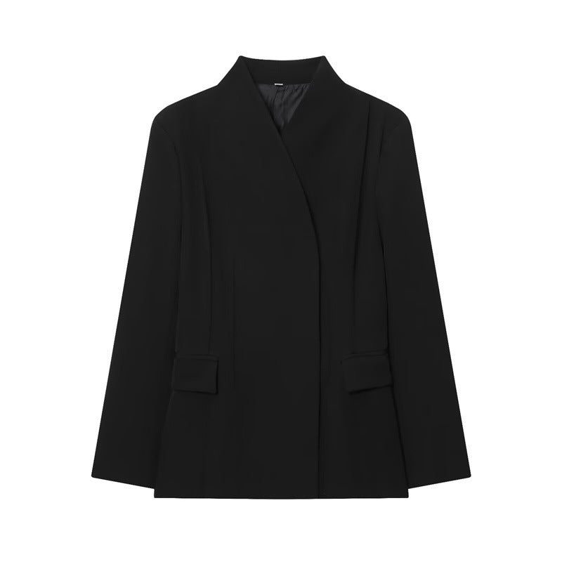 Women's Long Sleeved Shirt Black Slim-fit Suit Jacket