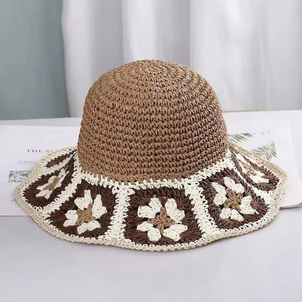 Fashion Personality Handmade Crocheted Flower Straw Hat Women