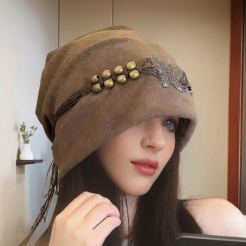 Hat Tie-dyed Tassel Beaded Beanie Hat