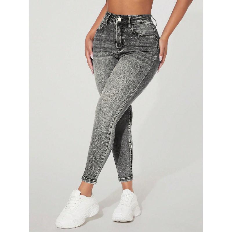 High Waist Fastener Decoration Skinny Stretch Jeans