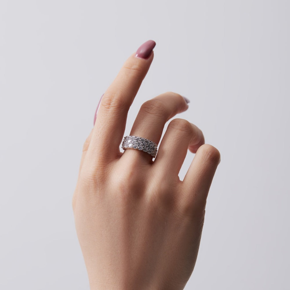 Sterling Silver Diamond Inlaid Zircon Inlaid Women's Light Luxury Versatile Design Closed Ring