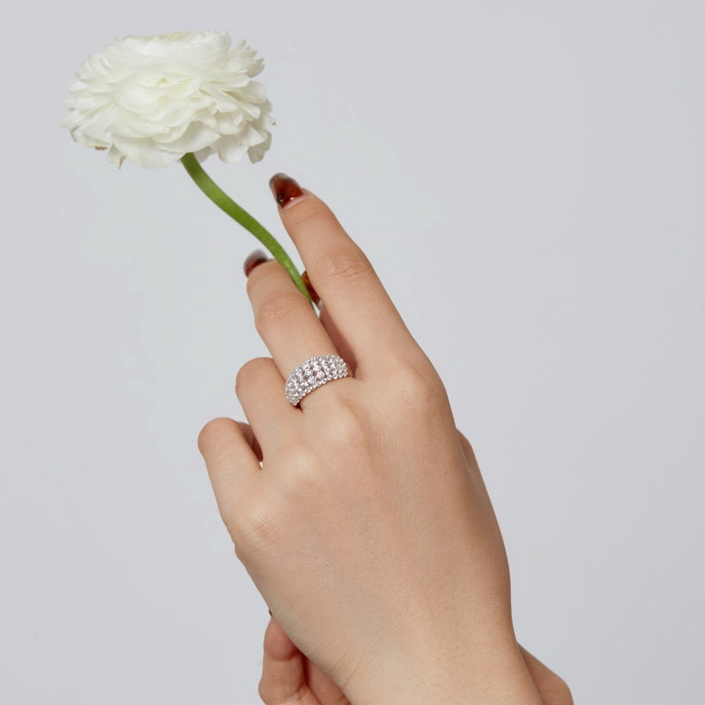 Sterling Silver Female Ring Full Zircon Inlaid Fashion All-match Unique Design