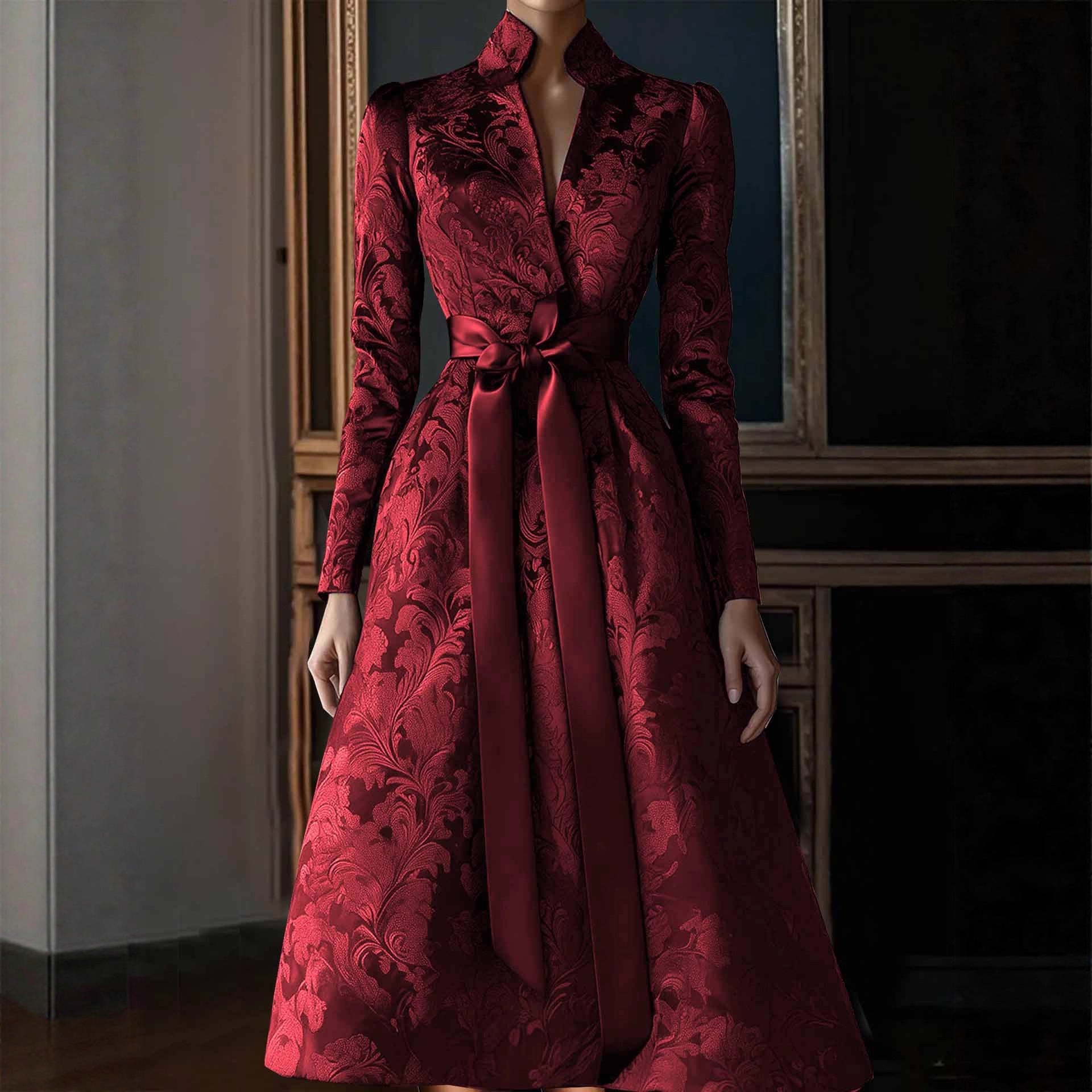 Elegant Spring And Autumn Long Sleeve Satin Party Dress