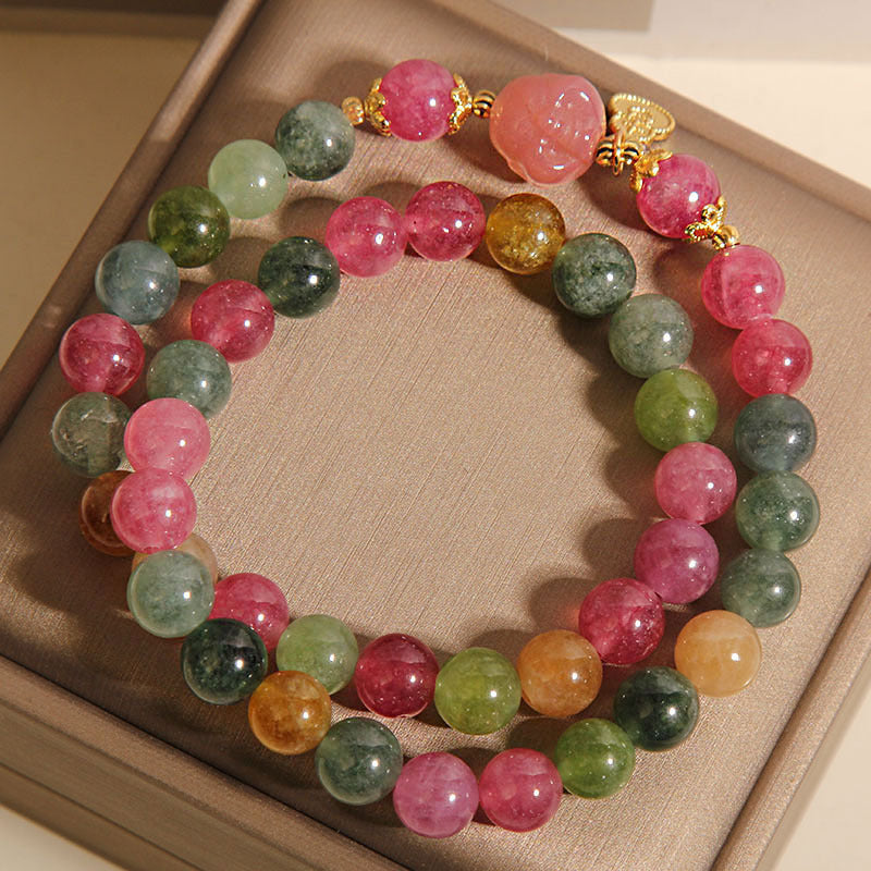 Natural Jade Color Tourmaline Double Ring Bracelet