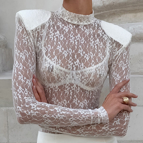 Jacquard Lace Knitted Slim Bottoming Shirt Women's Fashion Casual