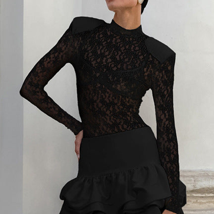 Jacquard Lace Knitted Slim Bottoming Shirt Women's Fashion Casual