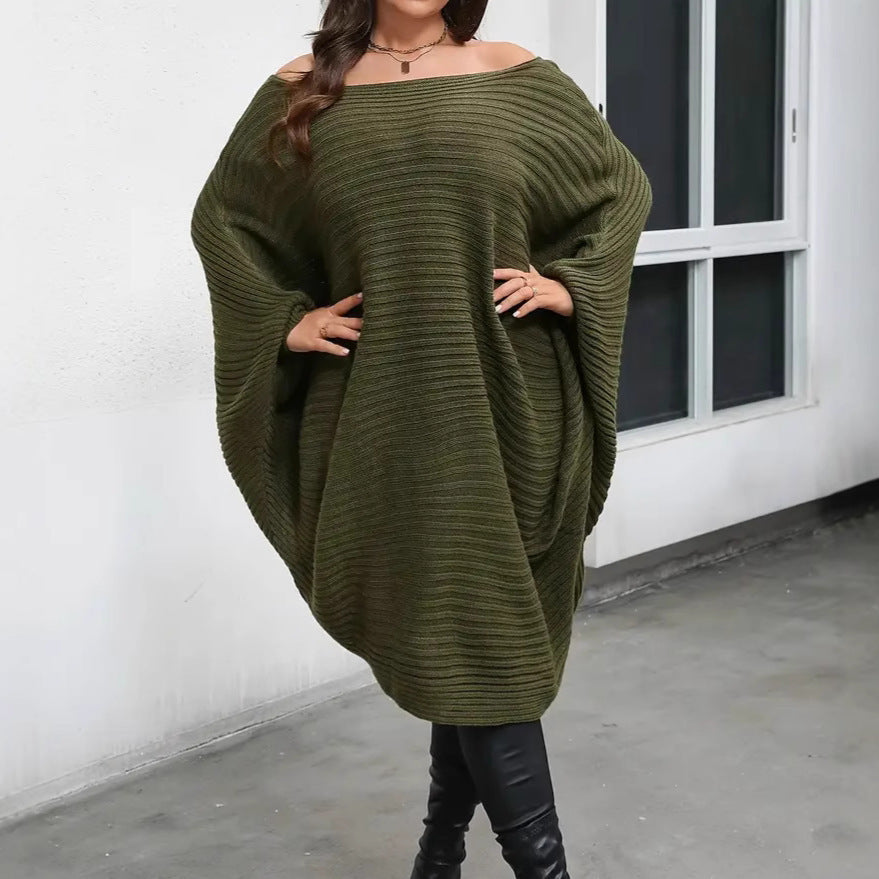 Loose All-matching Crew-neck Batwing Sleeve Pullover Women's Large Size Sweater