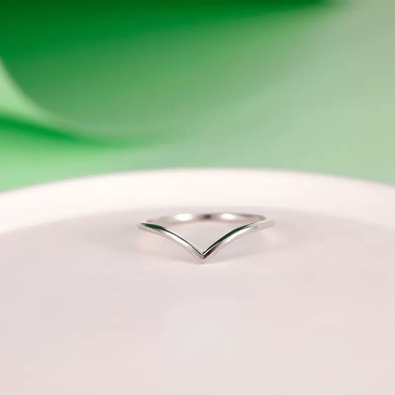 S925 Sterling Silver Light Luxury Japanese And Korean Style All-match V-shaped Female Ring