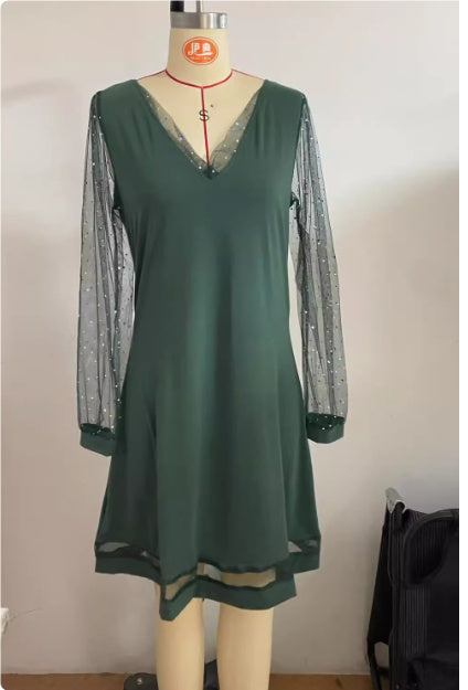 Side Sleeve V-neck Pullover Dress