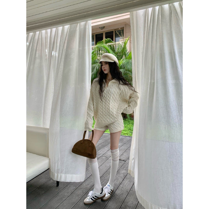 Loose And Lazy Style Top Shorts Fashion Suit