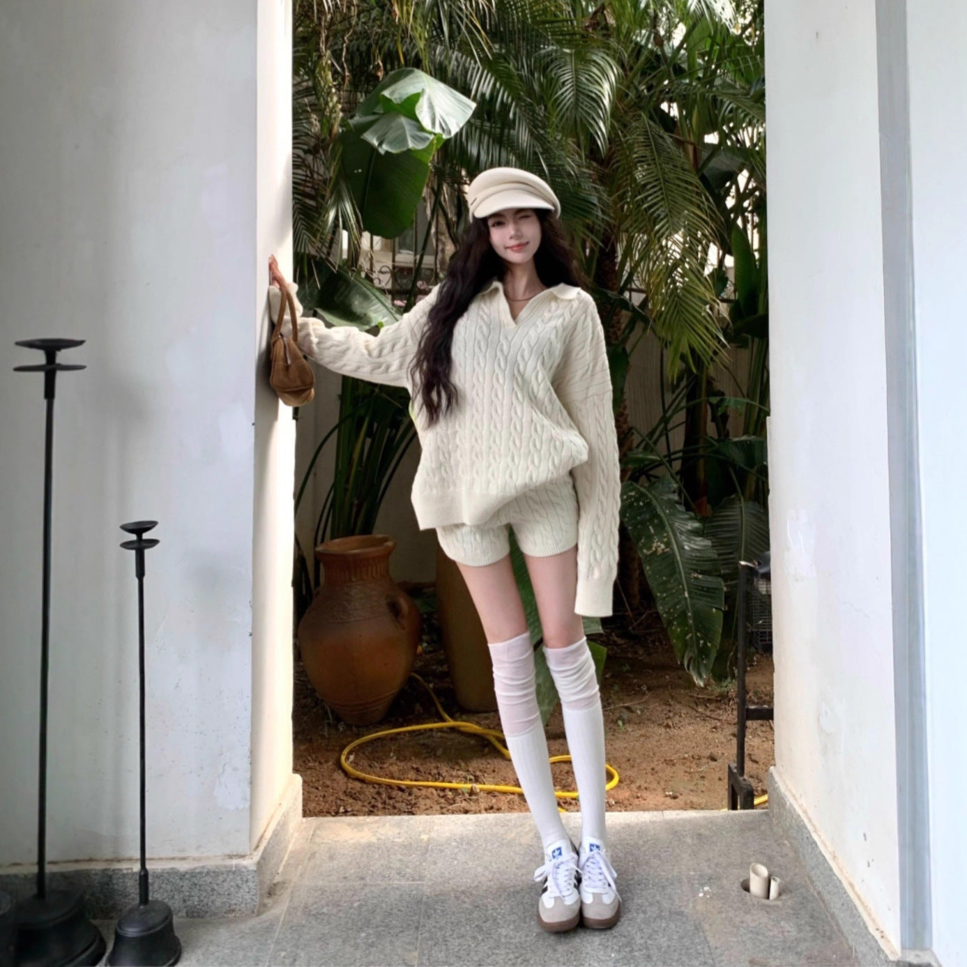 Loose And Lazy Style Top Shorts Fashion Suit