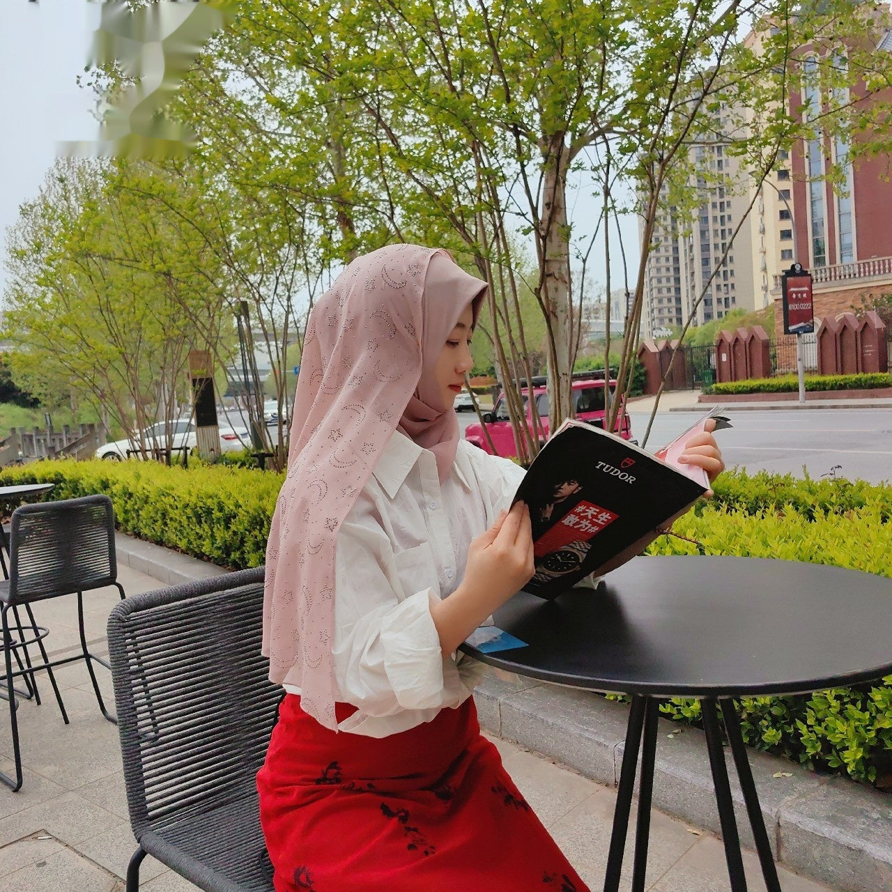 Xingyue Rhinestone Chiffon Stitching Turban Wrap Scarf