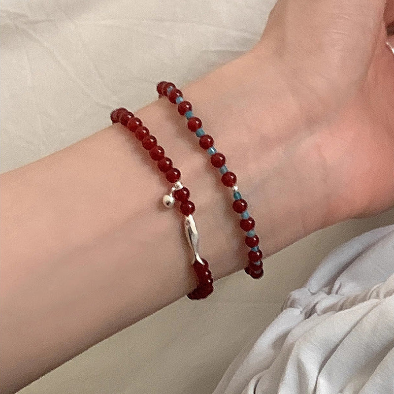 S925 Sterling Silver Red Agate Small Fish Apatite Bracelet For Women
