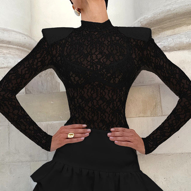 Jacquard Lace Knitted Slim Bottoming Shirt Women's Fashion Casual