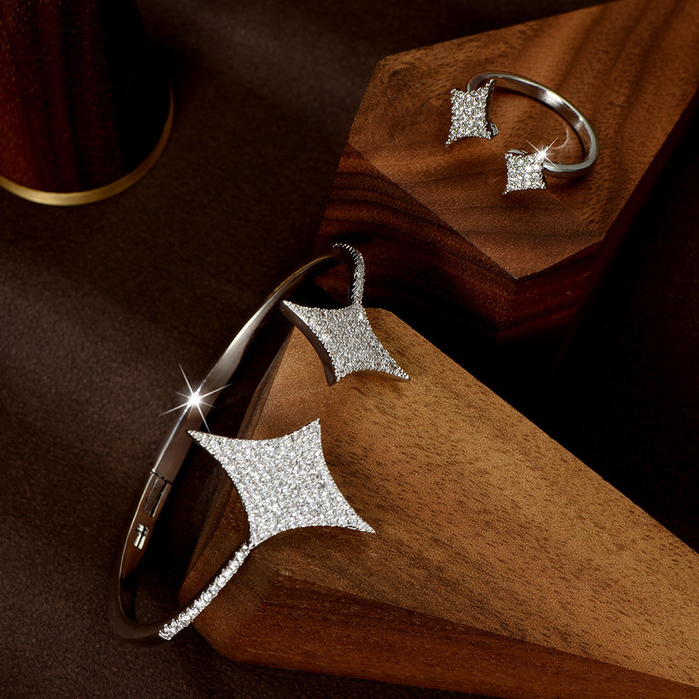 Simple Full Micro-paved Walewise Extension Jewelry Set Star Bracelet