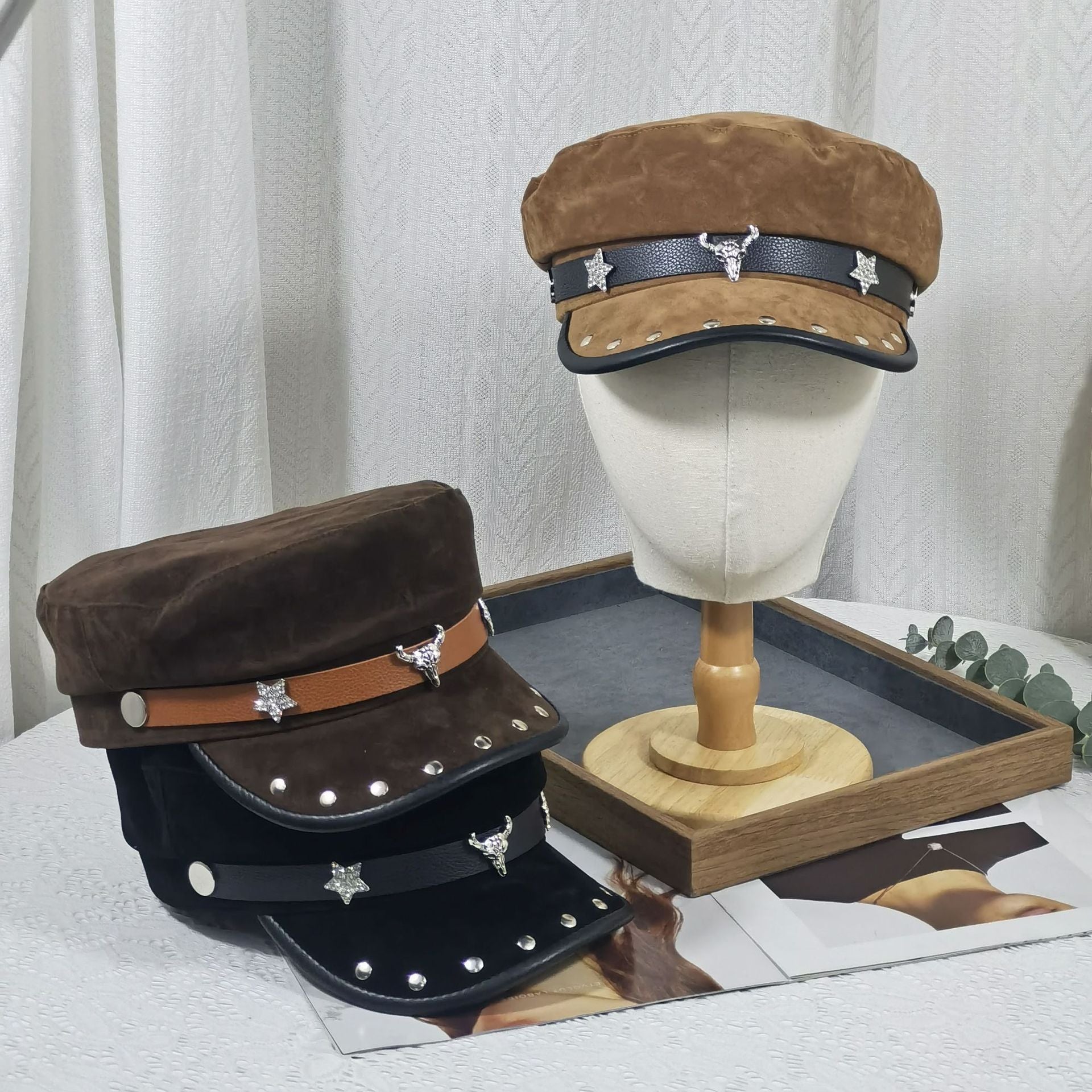 Personality Punk Hip Hop Style Flat-top Wide Brim Peaked Cap