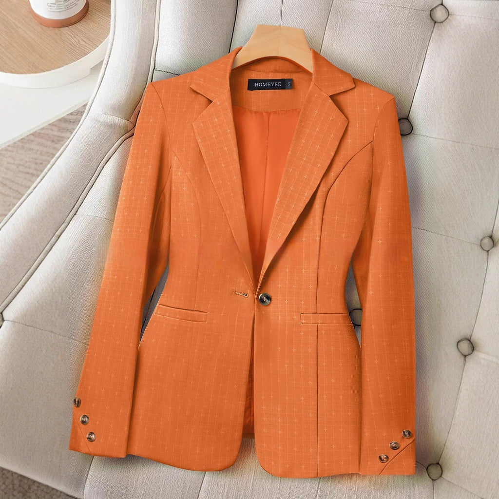 Elegant Orange Geometric Pattern Suit Collar Fashion Long Sleeve Casual