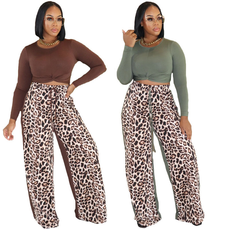 Leopard Print Wide Leg Pants Suit