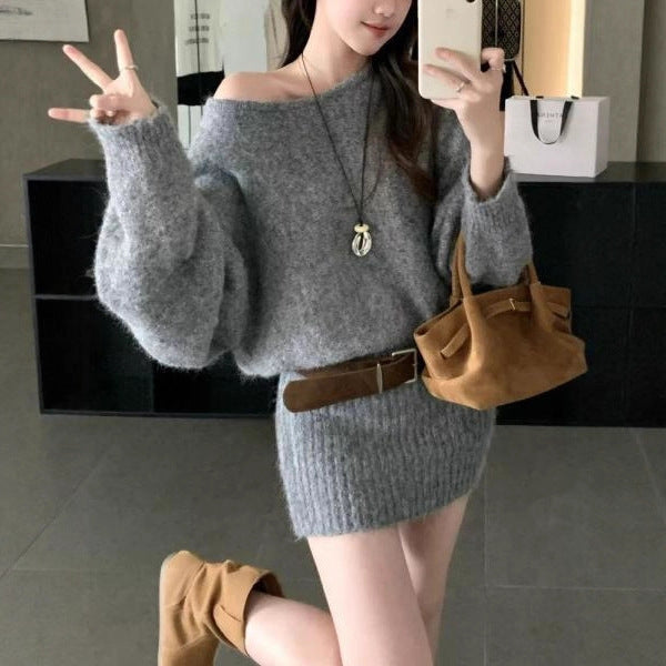 Off-shoulder Loose-fitting Women's Sweater Skirt Casual Knitted Top