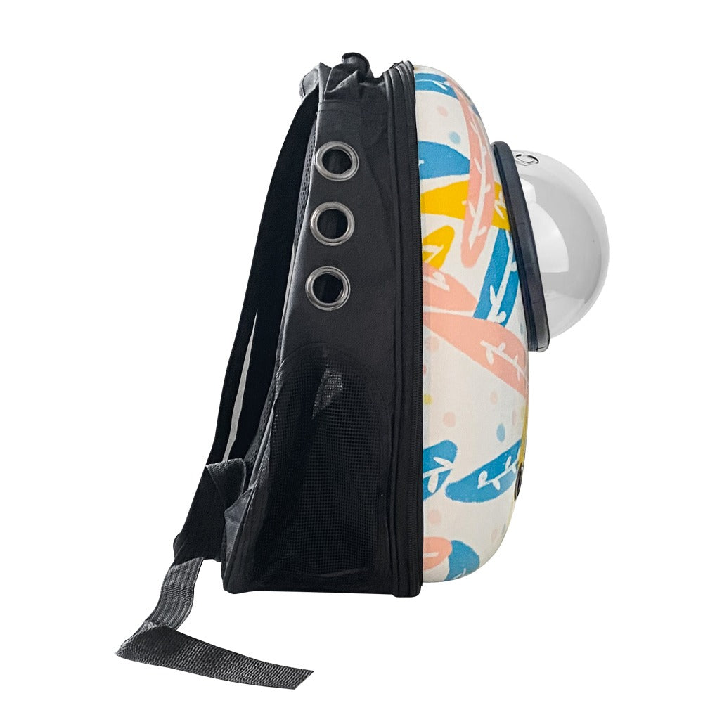 Small Animal Carrier Backpack - White Leaf Pattern