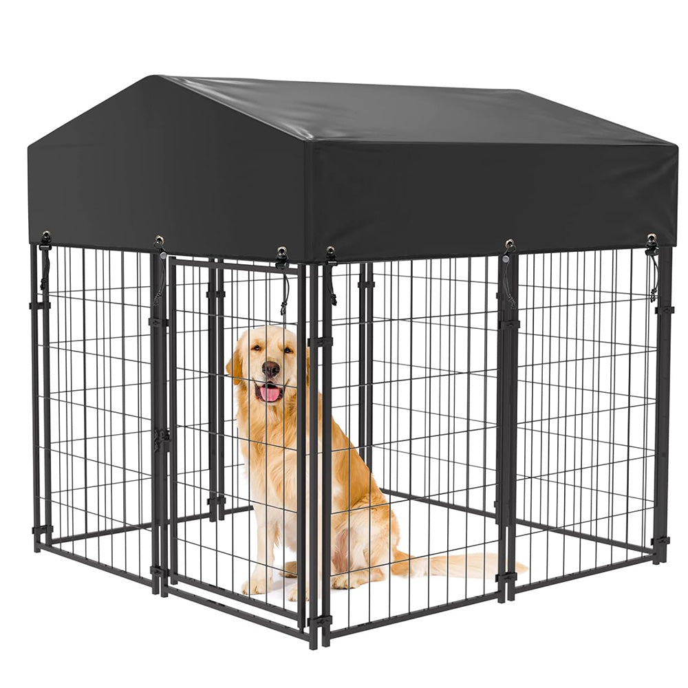 Outdoor Metal Dog Kennel with UV-Resistant Textile Roof