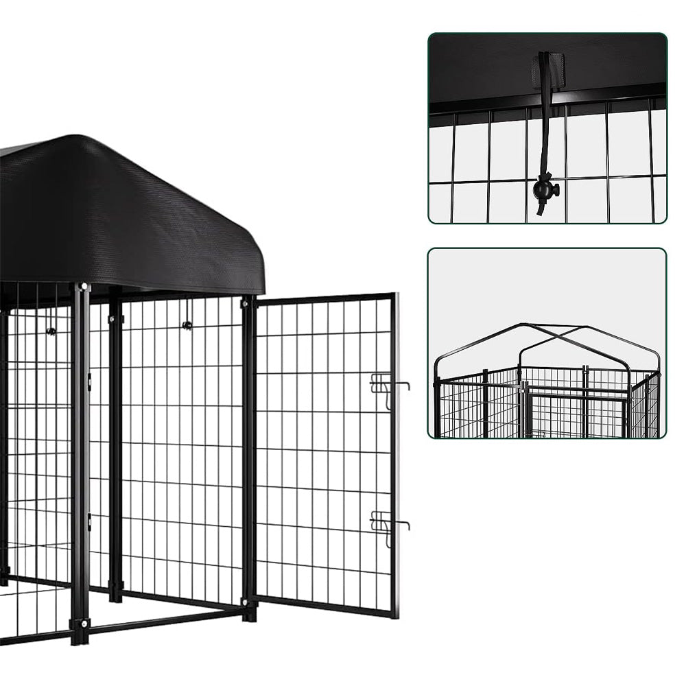 Outdoor Metal Dog Kennel with UV-Resistant Textile Roof