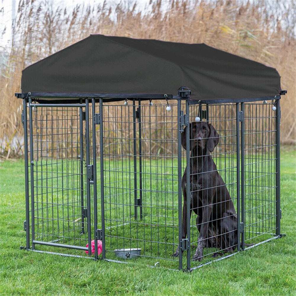 Outdoor Metal Dog Kennel with UV-Resistant Textile Roof