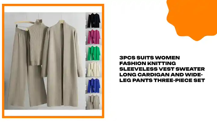 3pcs Suits Women Fashion Knitting Sleeveless Vest Sweater Long Cardigan And Wide-leg Pants Three-piece Set by@Outfy