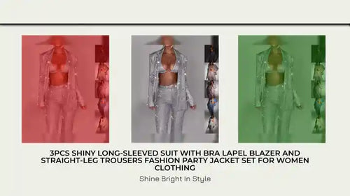 3pcs Shiny Long-sleeved Suit With Bra Lapel Blazer And Straight-leg Trousers Fashion Party Jacket Set For Women Clothing by@Outfy